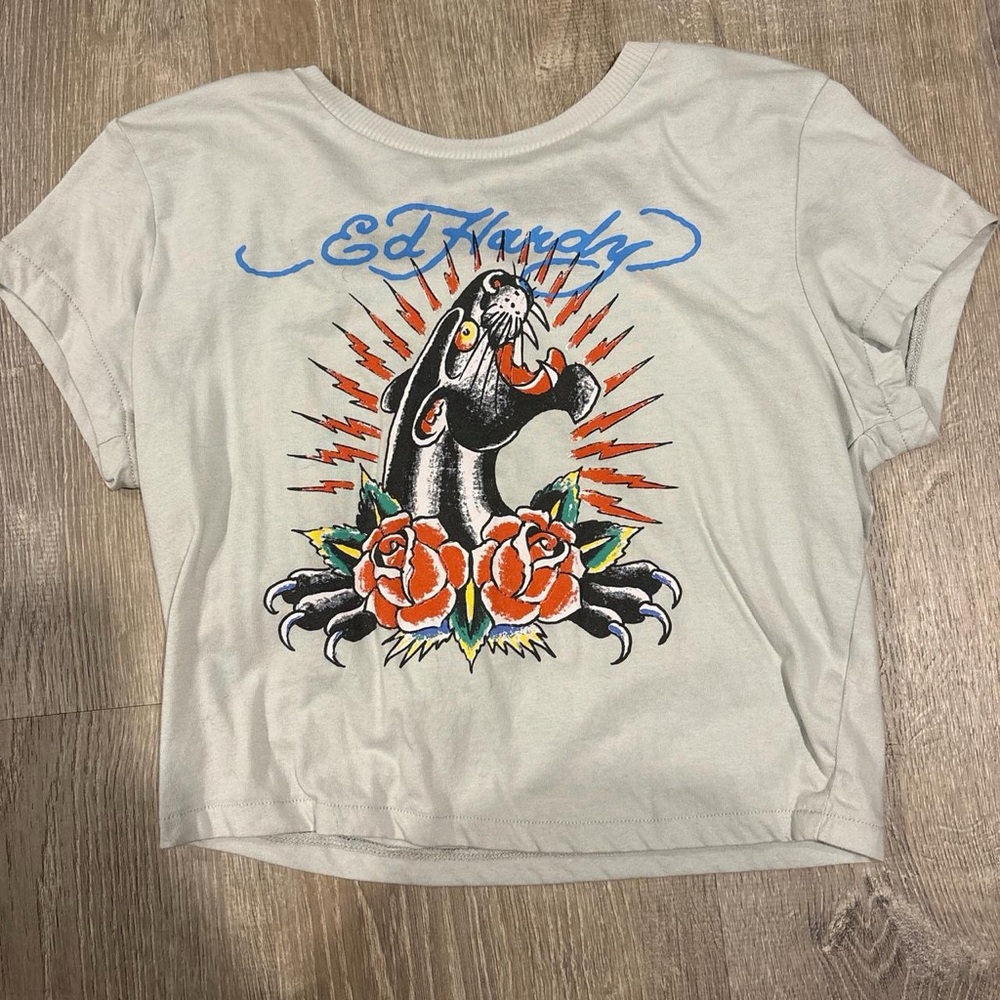 Ed Hardy T-Shirt with Graphic Design - Light Gray